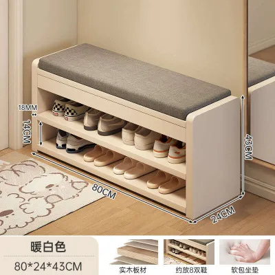 Modern Minimalist Solid Wood Shoe Bench Wall Integrated Storage Entrance Hall Seat Bench Home Use Leather Surface No Assembly
