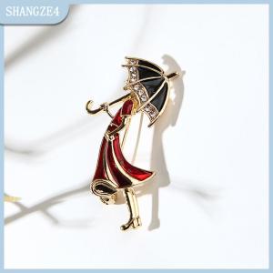 【SHANGZE4】 Men pha lê Rhinestone cô gái mặc chiếc ô cổ áo trâm ghim trang sức quà tặng