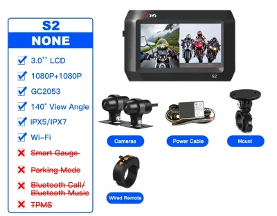 VSYS Motorcycle Dash Camera 3.0 Inch Waterproof Screen Dual 1080p Front and Rear View Support Bluetooth Mobile Assistant GPSTPMS Parking Recording Rear Mirror Image Motorbike Recorder