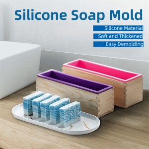 LINSBAYWU Rectangular Shape Silicone Soap Mold Wooden Box 1200ml Soap Making Mold Non-Stick DIY Handmade Rectangle Soap Mold Kitchen Bakeware