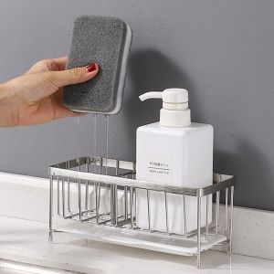 YSUNNY Self-draining Kitchen Sink Rack Rustproof Stainless Steel Dishcloth Towel Organizer Kitchen Accessories Save Space Kitchen Sponge Holder Countertop