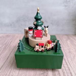 FFBH Creative Train Rotating Music Wooden Craft Handicraft Ornament Children New Year Christmas Gift Home Decoration Z4K2H