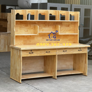 [HỎA TỐC HCM] Bàn học sinh gỗ thông đôi liền kệ 2 bé ngồi - bàn học sinh đôi gỗ tự nhiên ngang 1m8