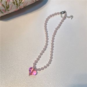 BELLEMODE แบบเกาหลี สร้อยคอหัวใจรักโปร่งใส ประดับด้วยลูกปัด ปริ๊นเซส สร้อยคอ Y2K สร้อยคอเสื้อกันหนาว รีซิน โซ่กระดูกไหปลาร้า ของขวัญสำหรับเด็กผู้หญิง