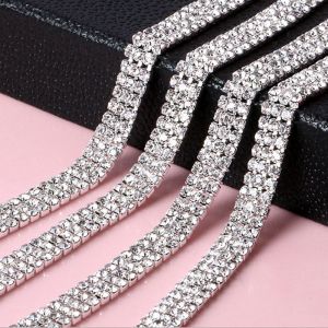 Clear Applique Compact Sparkling DIY Chain Rhinestone 1 Yard 1-row 2-row 3-row Trim Crystal