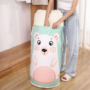 Cartoon Bear Collapsible Storage Bag Beam Port Transparent Organizer Clothes Blanket Baby Toy Basket Container Quilt Travel Bags