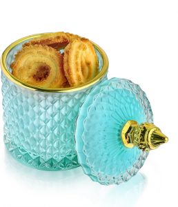 kanpura Blue Cookie Jar Glass Jar with LidCrystal Jars for Kitchen Glass Apothecary Jar with LidCandy Jar Decorative Apothecary Jars for Home Wedding Decor