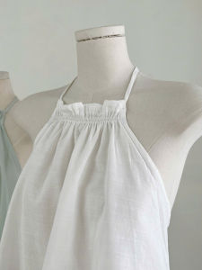 Xanh mint/ Trắng Linen nhẹ mát Áo cổ yếm bo chun dây rút cột hở lưng chiết ly gợi cảm basic sang xịn EVY LINEN TOP