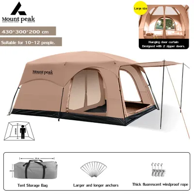 Mount Peak Large Camping Tent Waterproof Family Tent Affordable Outdoor Kemah Tent 2 Rooms Double Layer Large Tent for 4/5/8/12 Persons