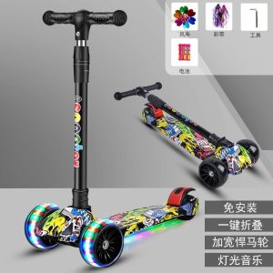 【SG In stock】Kids Scooter Adjustable and Foldable Kids Scooter Outdoor Sport Scooter with LED Light & Music Skuter Budak