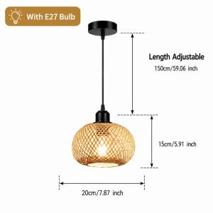 Natural Bamboo Rattan Pendant Light Woven Hanging Ceiling Lamp Warm Boho Decor for Dining Cafe Home