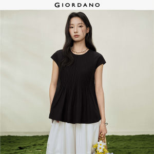 Giordano Women Pleated and patched A-line collarless small cap sleeve woven shirt - High Quality Free Shipping 18346710