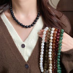JAYQQ Acrylic Round Beads Necklace Smudging Multi-Color Choker Necklace Marble Collarbone Chain Women
