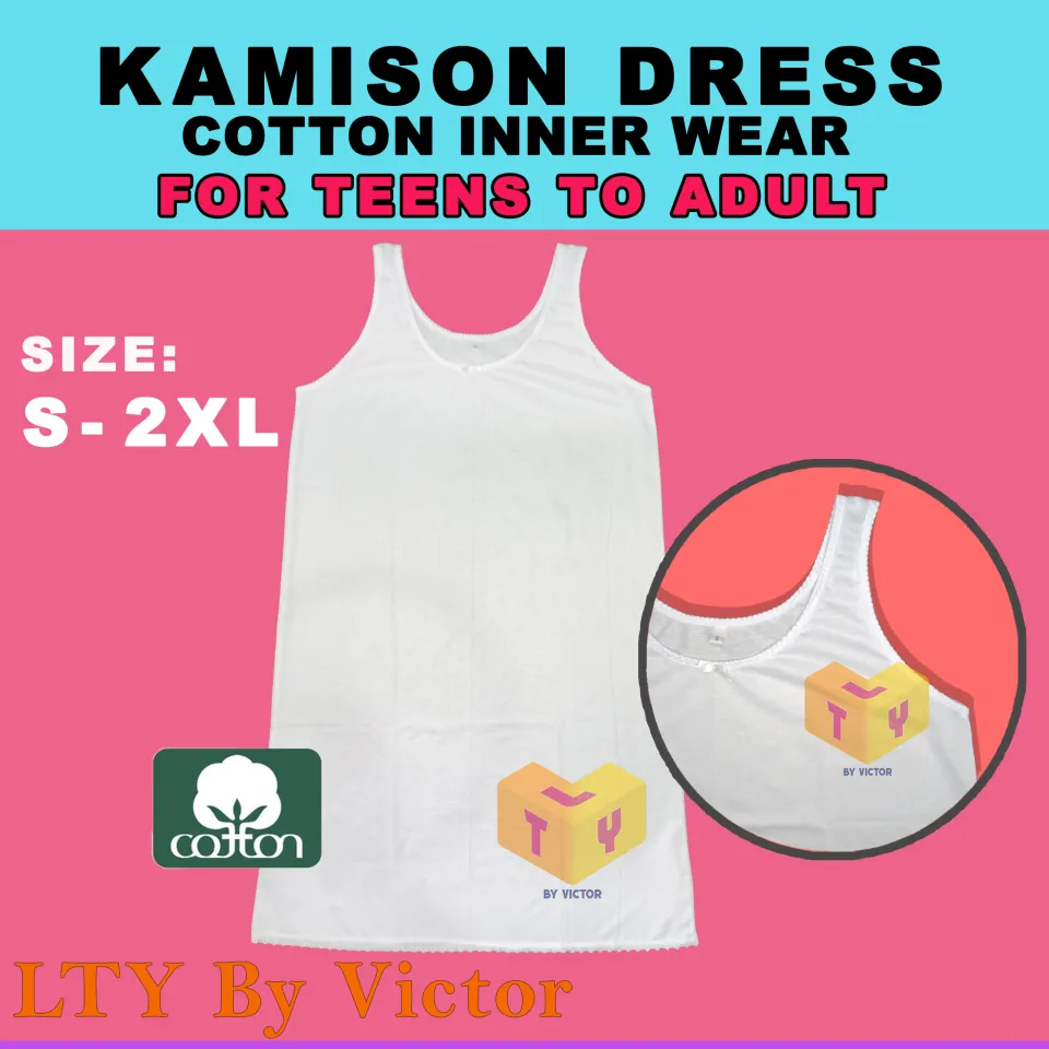 3PCS Kamison Dress Cotton White Inner Wear Camisole for Ladies - Adult Long  Sando Big Size Lingerie Sleep Wear Plain Tank Top Sleeveless Undergarment