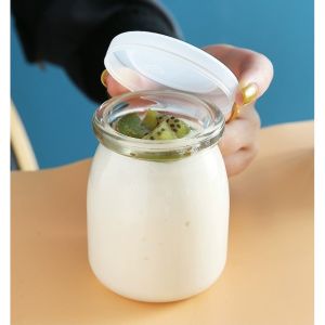 3PCS 200ml Pudding Bottle Glass Jars Clear Yogurt Jars with PE Lids High Temperature Resistant Jars