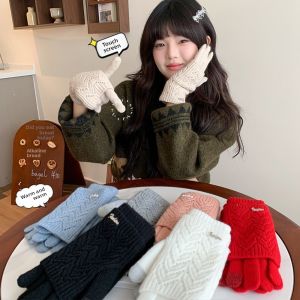 HUNIU Mục đích kép Găng tay đan Màu sắc đồng nhất Giữ ấm Găng tay năm ngón Thời trang Màn hình cảm ứng Găng tay đạp xe Mùa đông