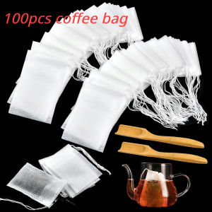 100PCS/Pack Empty Tea bags Coffee Filter Bag Herb Loose Drawstring Pouch Teabag Empty Cotton Non-Woven Tea Disposable Seal Tea Bag Filter