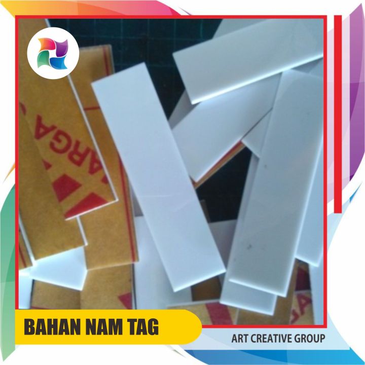 Bahan papan nama name tag dada akrilik acrylic putih bersih ukuran