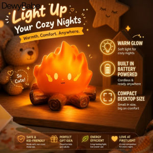 DewyBabe Flame Night Light Cute Cartoon Led Warm Glow Ambient Lamp Battery Powered Kids Bedside Desk Decor