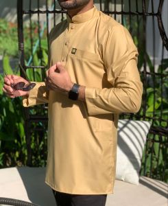 Baju Melayu / Baju Raya /Baju Kurta Dewasa / KURTA LELAKI BERKOLAR LENGAN PANJANG COTTON / POCKET