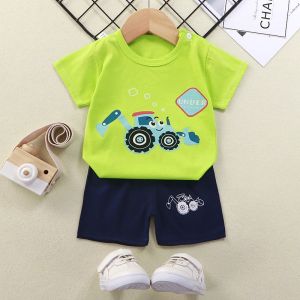 【C078】Boys and Girls Baby Fashion Short-sleeved 2-Pieces set Childrens clothing cotton T-shirt with Shorts Kids Clothing 儿童短袖套装
