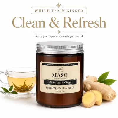 MASO Essential Oil Scented Candle | 100% Natural Soy Wax | Smokeless Clean Burn | Hand-Poured Luxury Home Fragrance