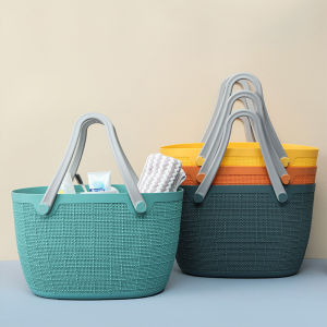 Locaupin Storage Basket with Handle Japanese Style Toys Hamper Laundry Organizer Bin Multifunctional Indoor Outdoor Use