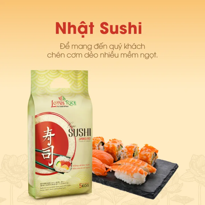 Gạo Nhật Sushi ngọt cơm rất dẻo Lotus Rice 5kg
