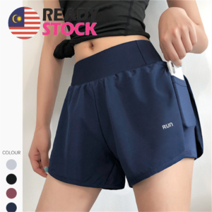 SUN Yoga shorts for women double layered quick drying loose fitting slimming three part sports fitness belt pockets swimming trunks