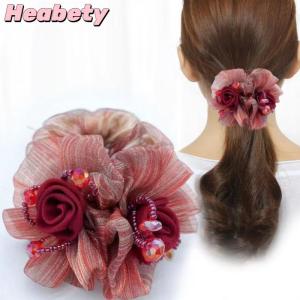 Heabety Rubber Band Headdress Flower Hair Rope Elegant Woman Updo Horse Tail Elastic Large Scrunchie Hair Accessories For Women