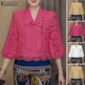 ZANZEA Korean Style Women Trendy Bowknot Lace Patchwork Blouses 3/4 Sleeve V-Neck Plain OL Top #0922. 