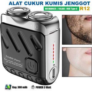 JIS R-12 Alat Cukur Elektrik Portabel Waterproof dengan 2 Blade dan USB Type-C - Warna Hitam