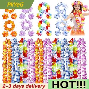 PkYeG 4Pcs set Hawaiian Artificial Flowers Leis Necklace Garland Headband Wedding Birthday Beach Tropical Party Decoration