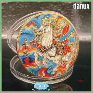 danux Colorful Zodiac Chinese Horse Souvenir Coin Commemorative Lucky Challenge Coin Collection Gifts With Protective Case