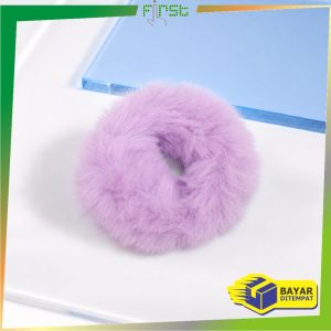 FH-C877 Ikat Rambut Bulu Pompom Polos Elastis Korean Style / Scrunchie Ponytail Ikat Rambut Anak
