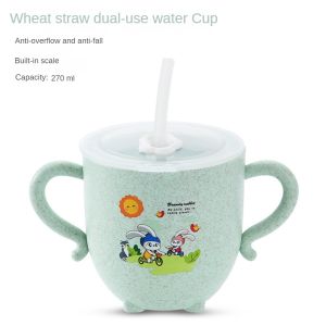 GUOYIHUA 270ml ถ้วยน้ำเด็กที่มีฝาปิด ที่จับคู่เด็กเรียนรู้การดื่มถ้วยปลอดภัยวัสดุที่ย่อยสลายได้ บรรจุกล่องสี