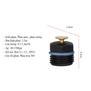 Béc Nhựa Phun Mưa Tưới Cây Điều Chỉnh Lưu Lượng Nước Ren 21