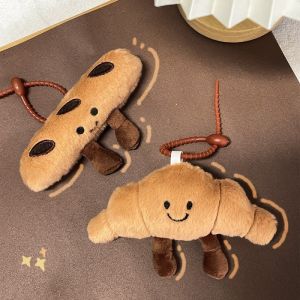 Kawaii Novelty Food Shape Croissant Plush Charm Keychain Cute Decoration Backpack Pendant Children Plush Toy Doll Girls Gift