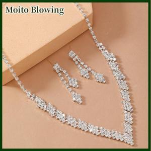 Moito 2Pcs Simple Geometric Zircon Necklace Earrings Kit For Women Wedding Bride Jewelry Set Accessories Gift