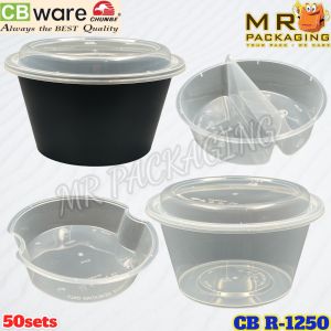 CB R1250 Compartment Black / Clear Round Container with Dome Lid ( 50sets± ) Disposable Plastic PP Lunch Food Box - Bento - Single Two Ware - CBware Chunbe R 1250