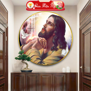 Tranh Tráng Gương Pha Lê Tròn CHÂN THIỆN MỸ Tranh Công Giáo Treo Tường Chúa GiêSu TG-T1-2067