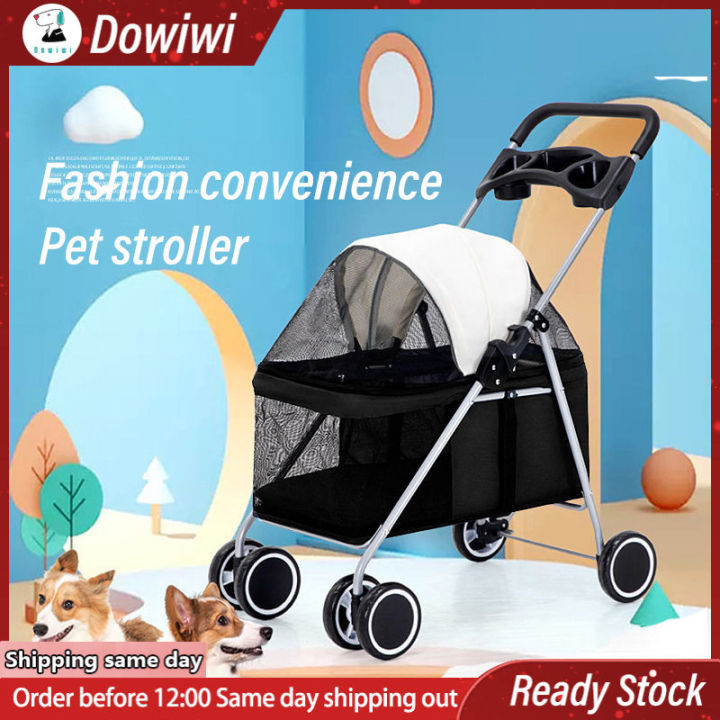 Pet Stroller Dog Cat cart For Dogs Wheelchair Trolley Foldable 4 Wheels ...