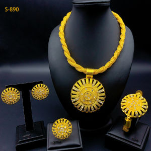 ชุดเครื่องประดับดอกไม้กลมขนาดใหญ่สไตล์ตะวันออกกลาง ชุดสี่ชิ้นที่ไม่ซีดจาง สร้อยคอเจ้าสาวชุบทอง สร้อยข้อมือ แหวน ต่างหู Jewelry