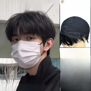 Wig mens full head set style mens micro cut short hair with bangs Korean version handsome mens daily fluffy hair set