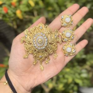 Set Bros Gada Resin Permata Zircon Pin Aksesoris Perhiasan Baju Adat Kebaya Hijab Alpaka Anting + Cincin + Bros Jewellery