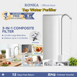 KONKA Tap Water Purifier 2.1L/min High Flow Rate 3-Stage UF Filtration 365-Day Filter Lifespan 0.01μm Countertop Faucet Drinking Water Filter Purifier Ultrafiltration System Reduces 99% bacteria Chlorine Heavy MetalsOdor Home Kitchen Tap