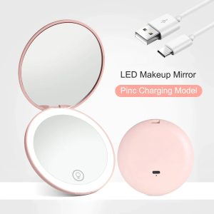 MELEDE USB Rechargeable Handy Round LED Mirror for Make-Up Compact Makeup flip led makeup mirror