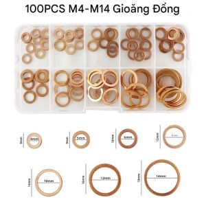 Hộp Gioăng Đồng Tròn Phẳng 100 Cái Các Size Đường Kính M4 / M5 / M6 / M8 / M10 / M12 / M14 Vòng Đệm Chặn Ốc Động Cơ
