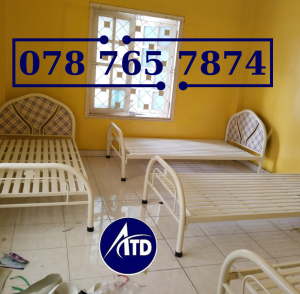 Giường sắt đơn giản kích thước ngang 1m x 2m màu kem - màu xanh dương freeship