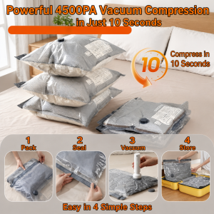 Cordless Travel Vacuum Storage Compression Bag Set with Rechargeable air Pump Waterproof & Reusable